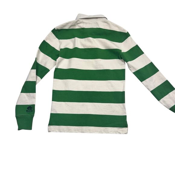 Vintage Rugby Ralph Lauren Slim Fit Polo Shirt Preppy Ivy League XS Green Stripe - Picture 7 of 12